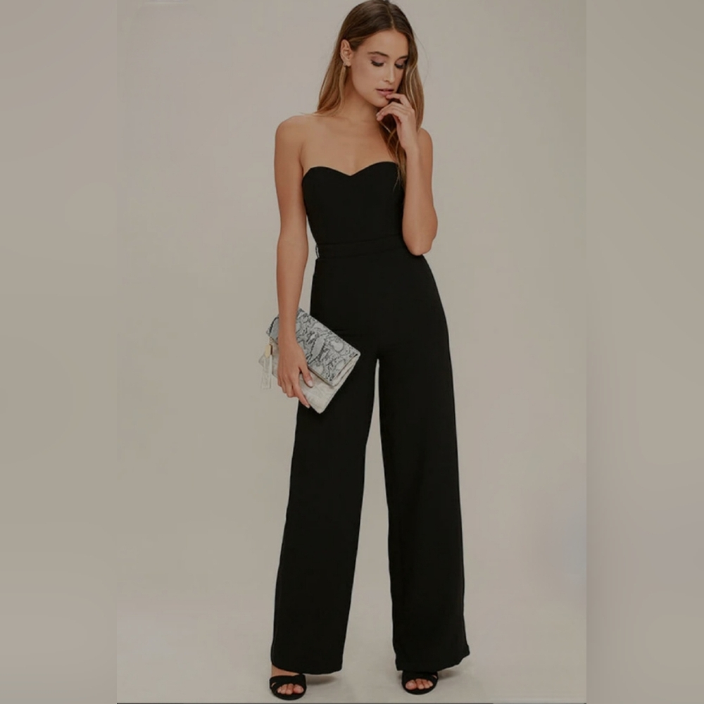 Lulus Pop Life Black Strapless Jumpsuit Womens Medium NWT